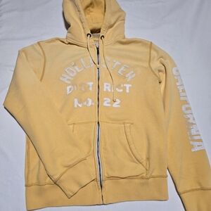 Hollister Vintage Y2K Long Sleeve Zip Up Yellow Logo Hoodie sz M